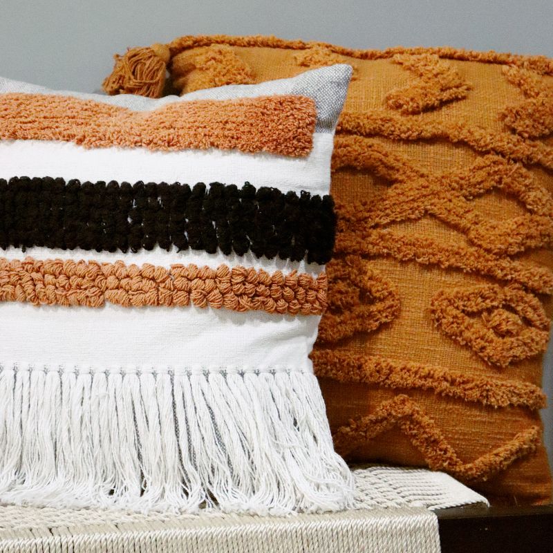 Tufted andd Tasselled Cushions made from pure cotton at the Sukham sustainable furniture & home decor store in Kolkata, and you can buy online in India
