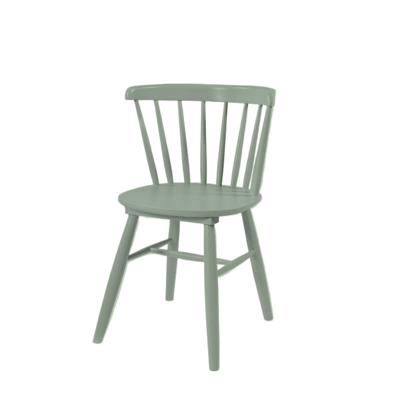 Against a white background, front view of the Oak PU Sage Perch Chair, a solid wood Windsor dining seat you can buy online at Sukham Home, a sustainable furniture and home decor store in Kolkata, India