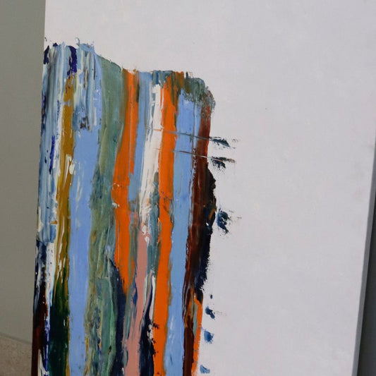 Close up of the pattern on the Mountains of Heaven painting, a multicolour canvas artwork you can buy online at Sukham Home, a sustainable furniture, kitchen & dining and home decor store in Kolkata, India