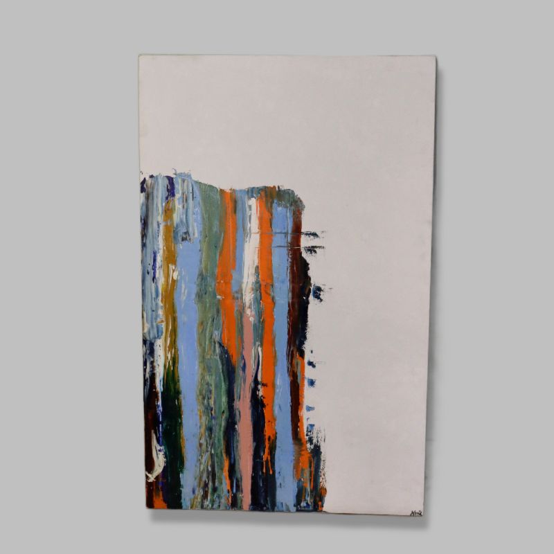 Against a light grey background, the Mountains of Heaven painting, a multicolour canvas artwork you can buy online at Sukham Home, a sustainable furniture, kitchen & dining and home decor store in Kolkata, India