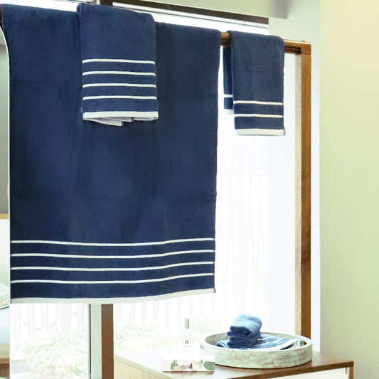 Whole set of Blue Oh-So-Soft, a set of 6 navy towels you can buy online at Sukham Home, a sustainable furniture, kitchen & dining and home decor store in Kolkata, India