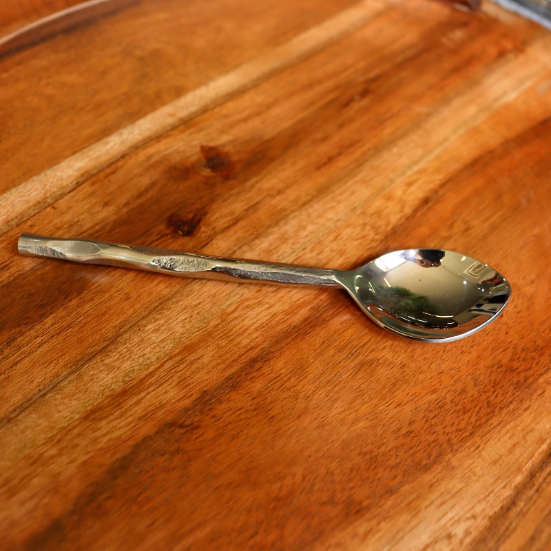 Tea spoon of the Forged Wonder flatware set of stainless steel cutlery you can buy online at Sukham Home, a sustainable furniture, kitchen & dining and home decor store in Kolkata, India