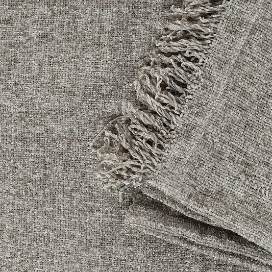 Close up of the texture and weaving pattern on the Grey Soft Chenille Throw with Cushion Cover you can buy online at Sukham Home, a sustainable furniture, kitchen & dining and home decor store in Kolkata, India