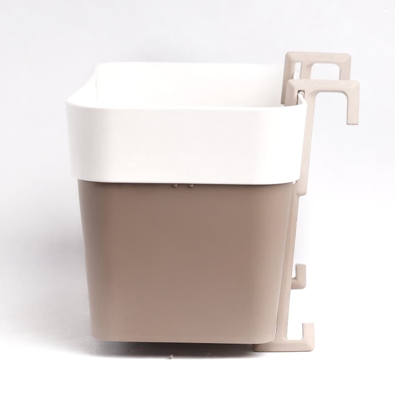 Hangers of the Arty Rectangle, a rectangle white and brown indoor hanging planter made from plastic that you can buy online at Sukham Home, a sustainable furniture, gardening and home decor store in Kolkata, India