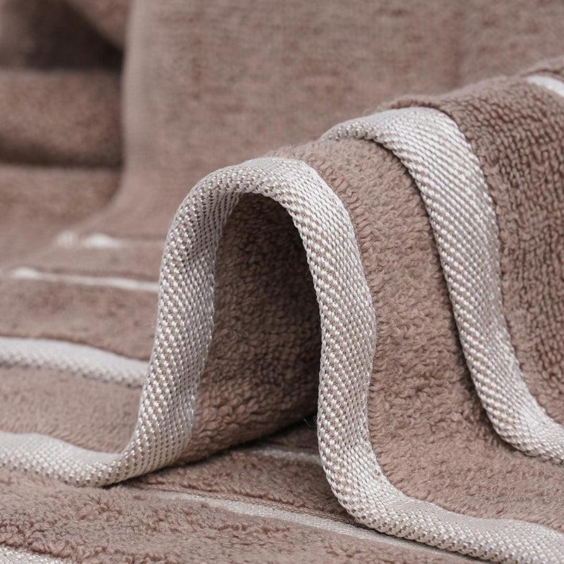Border close up of the Beige Oh-So-Soft, a set of 6 brown towels, you can buy online at Sukham Home, a sustainable furniture, kitchen & dining and home decor store in Kolkata, India