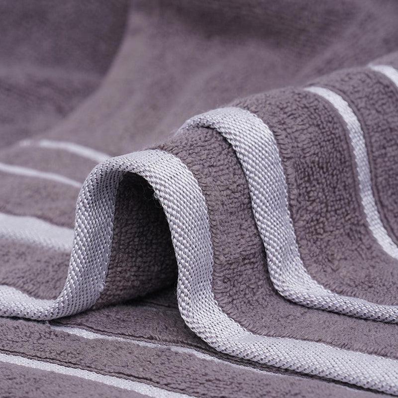 Border design of the Grey Oh-So-Soft, a set of 6 purple towels, you can buy online at Sukham Home, a sustainable furniture, kitchen & dining and home decor store in Kolkata, India