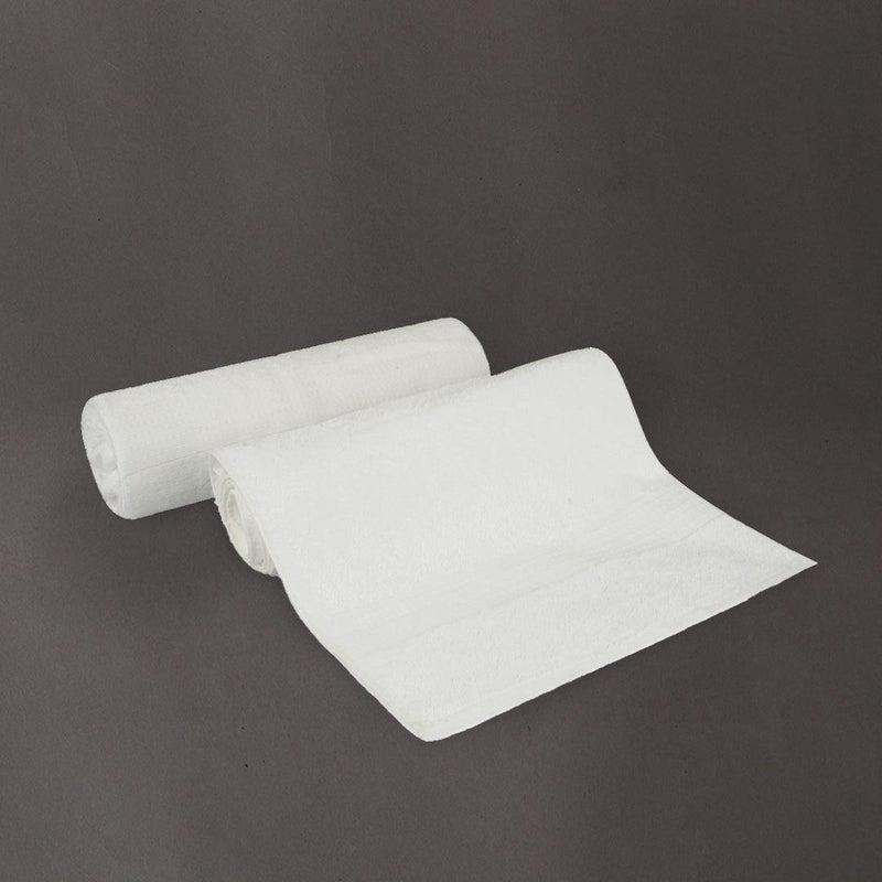 Bath towels of the White Silly-Cuddly, a set of 8 white floral towels you can buy online at Sukham Home, a sustainable furniture, kitchen & dining and home decor store in Kolkata, India