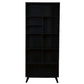 Against a white background, front view of the Ash Charcoal Insignia Bookshelf, a multipurpose wooden open shelf, storage solution and cabinet you can buy online at Sukham Home, a sustainable furniture, kitchen & dining and home decor store in Kolkata, India