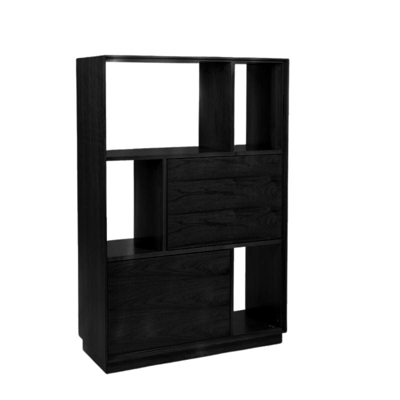 Against a white background, in Ash Charcoal the Mi-Diva Bookcase, a multipurpose wooden room partition, storage solution and cabinet you can buy online at Sukham Home, a sustainable furniture, kitchen & dining and home decor store in Kolkata, India