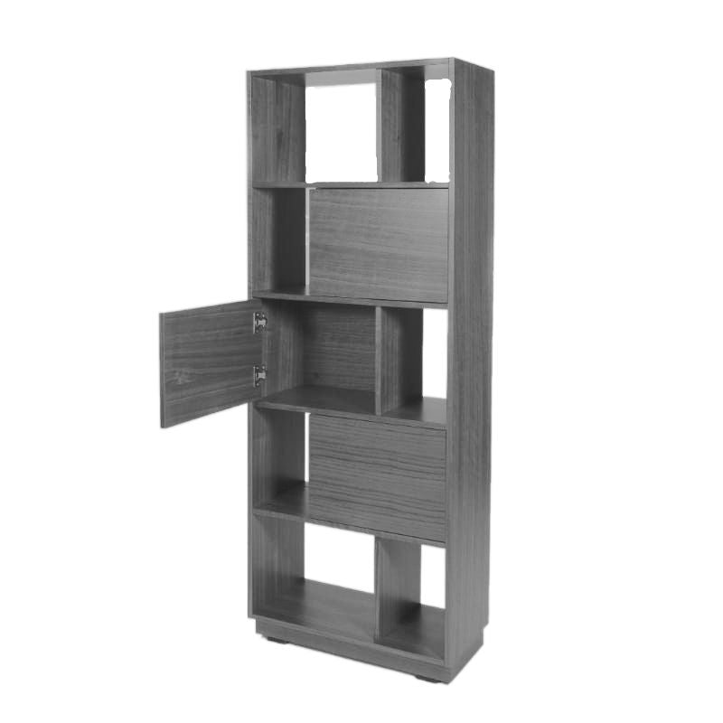 Against a white background, the short Ash Grey finish of the Diva Bookcase, a multipurpose wooden storage solution, room partition and cabinet you can buy online at Sukham Home, a sustainable furniture, kitchen & dining and home decor store in Kolkata, India