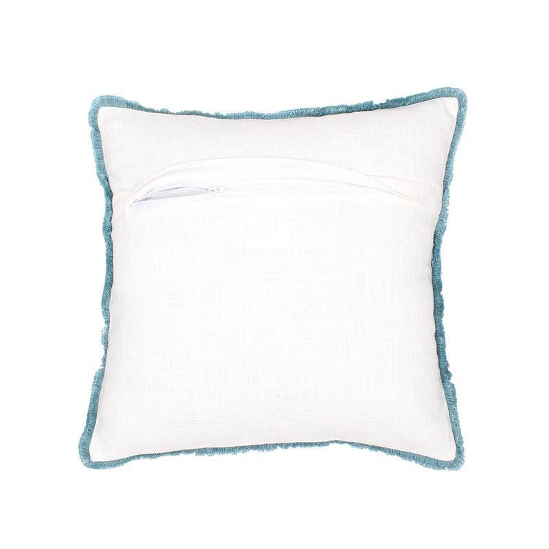 Back of the Cobalt Nights Cushion, a square accent pillow with distressed pattern you can buy online at Sukham Home, a sustainable furniture, kitchen & dining and home decor store in Kolkata, India.