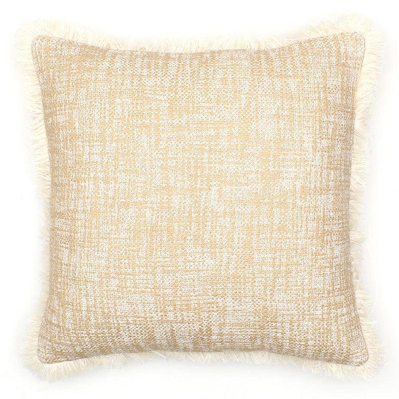 Against a white background the Legally Blonde Cushion, a square accent pillow with warm distressed pattern you can buy online at Sukham Home, a sustainable furniture, kitchen & dining and home decor store in Kolkata, India.