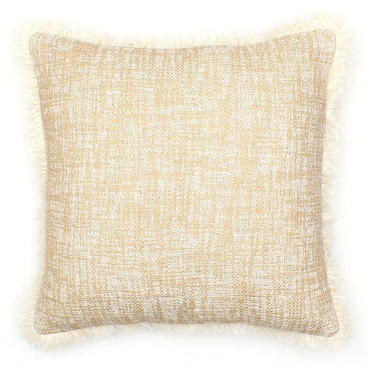 Against a white background the Legally Blonde Cushion, a square accent pillow with warm distressed pattern you can buy online at Sukham Home, a sustainable furniture, kitchen & dining and home decor store in Kolkata, India.