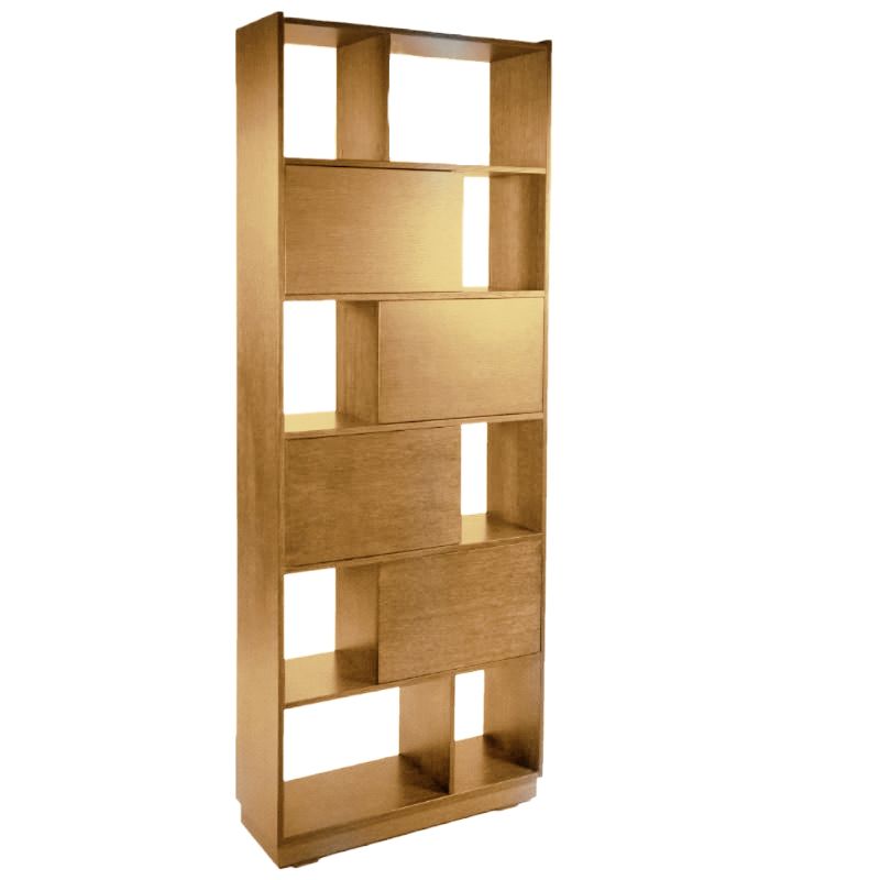 Against a white background, the big Oak Natural finish of the Diva Bookcase, a multipurpose wooden storage solution, room partition and cabinet you can buy online at Sukham Home, a sustainable furniture, kitchen & dining and home decor store in Kolkata, India