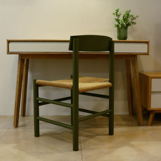 Front view of the Oak Natural Relo Desk, a wooden study table with drawer storage you can buy online at Sukham Home, a sustainable furniture, kitchen & dining and home decor store in Kolkata, India