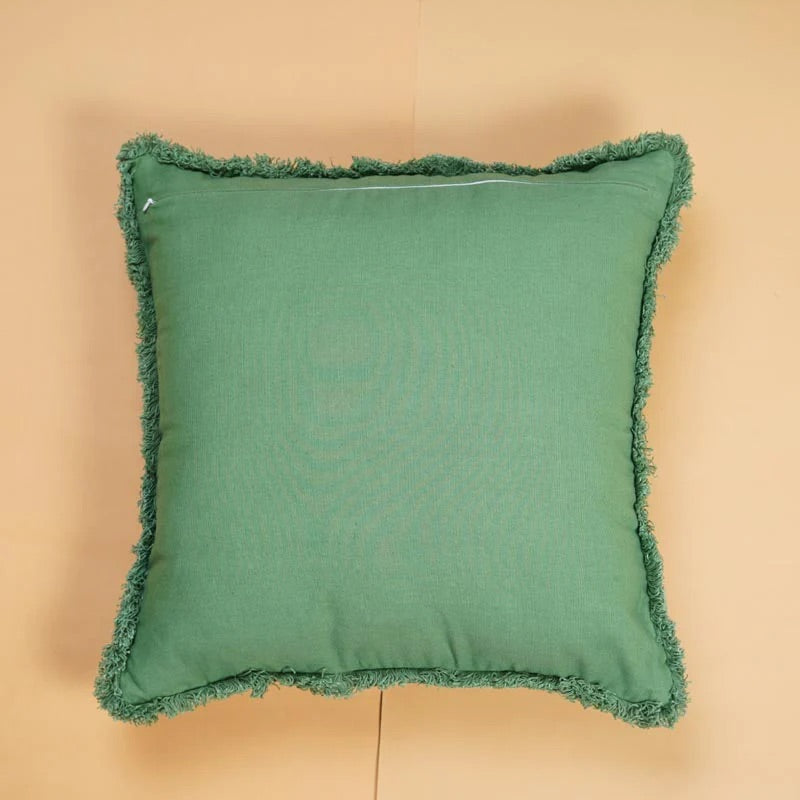 Back of the Sage Textured Cushion, a square accent pillow with joyful colour pattern you can buy online at Sukham Home, a sustainable furniture, kitchen & dining and home decor store in Kolkata, India.