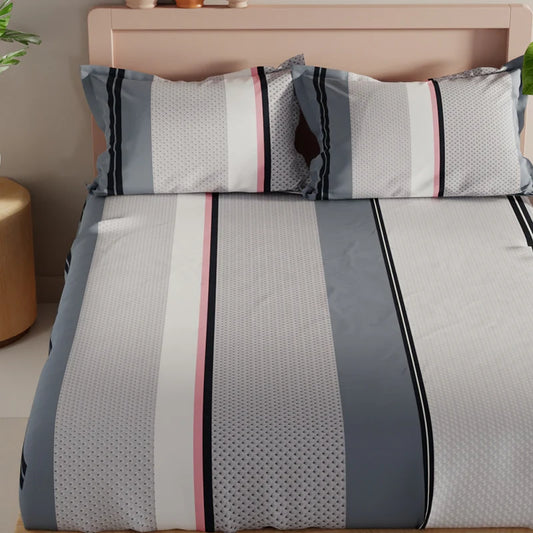 Shades of Grey, a printed grey king size bedsheet you can buy online at Sukham Home, a sustainable furniture, gardening and home decor store in Kolkata, India