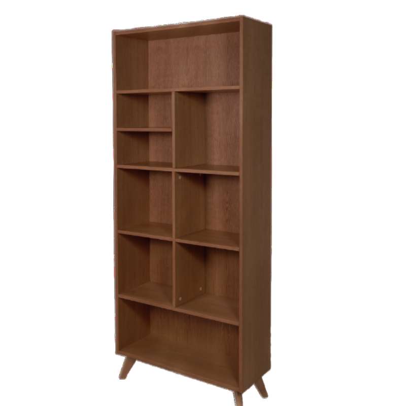 Against a white background, side view of the Walnut Natural Insignia Bookshelf, a multipurpose wooden open shelf, storage solution and cabinet you can buy online at Sukham Home, a sustainable furniture, kitchen & dining and home decor store in Kolkata, India