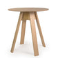 Against a white background, the Alpine, a wooden high round bar table you can buy online at Sukham Home, a sustainable furniture, kitchen & dining and home decor store in Kolkata, India