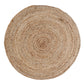 Against a white background, the Braided Round Jute Rug, a circular jute carpet you can buy online at Sukham Home, a sustainable furniture, kitchen & dining and home decor store in Kolkata, India