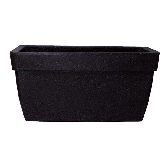 Against a white background, the Brown Stone Barca Rectangle, a rectangle stone finish plastic planter that looks like granite available at Sukham Home, a sustainable furniture, gardening and home decor store in Kolkata, India