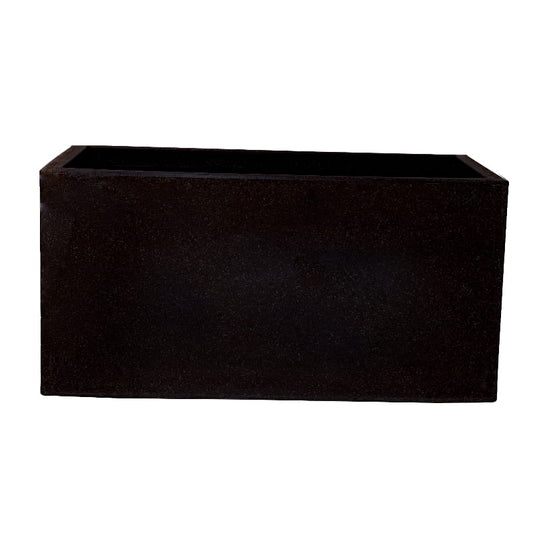 Against a white background, Brown Stone Quebec Rectangle, a rectangle stone finish plastic planter that looks like granite available at Sukham Home, a sustainable furniture, gardening and home decor store in Kolkata, India