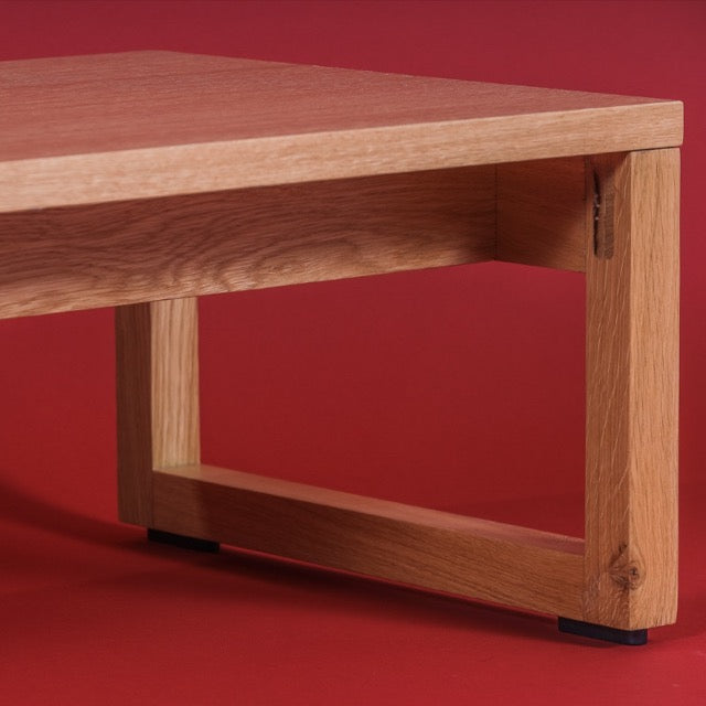 Close up of the bottom part of the Core Centre Table, a wooden coffee and centre table you can buy online at Sukham Home, a sustainable furniture, kitchen & dining and home decor store in Kolkata, India