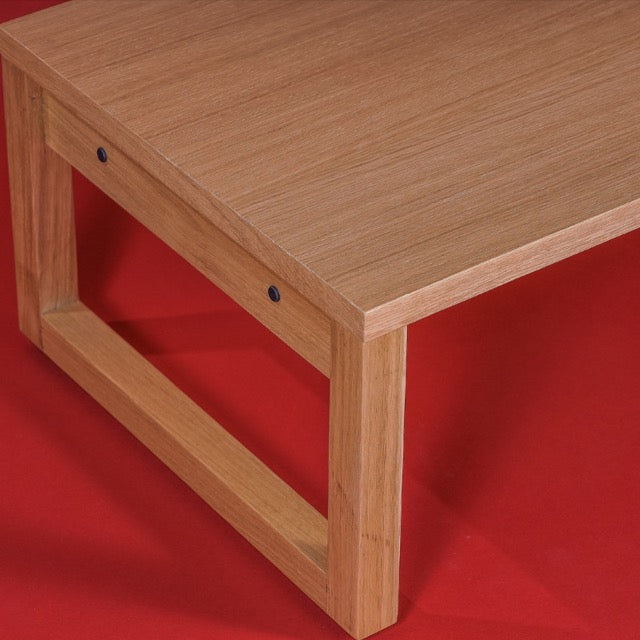 Close up of the screws and hardware on the side of the Core Centre Table, a wooden coffee and centre table you can buy online at Sukham Home, a sustainable furniture, kitchen & dining and home decor store in Kolkata, India
