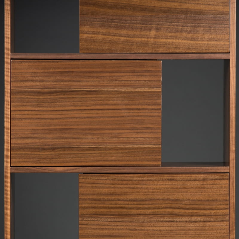 Close up of the design of the Diva Bookcase, a multipurpose wooden storage solution, room partition and cabinet you can buy online at Sukham Home, a sustainable furniture, kitchen & dining and home decor store in Kolkata, India