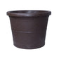 Against a white background, the Brown Stone Duro, a circular stone finish plastic planter that looks like granite available at Sukham Home, a sustainable furniture, gardening and home decor store in Kolkata, India