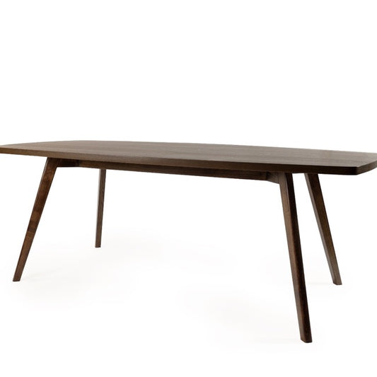 Against a white background, the Walnut Natural Era, a wooden 6-seater rectangle dining table you can buy online at Sukham Home, a sustainable furniture, kitchen & dining and home decor store in Kolkata, India