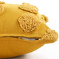 Close up of the zipper of the Gold Tufted Dots Cushion, a square yellow accent pillow available at Sukham Home, a sustainable furniture, kitchen & dining and home decor store in Kolkata, India