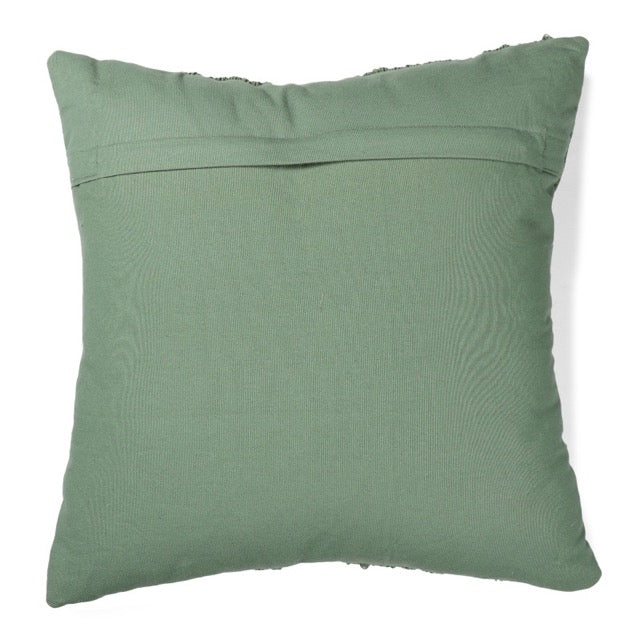 Back of the Green Loop Tufted Cushion, a square green accent pillow available at Sukham Home, a sustainable furniture, kitchen & dining and home decor store in Kolkata, India