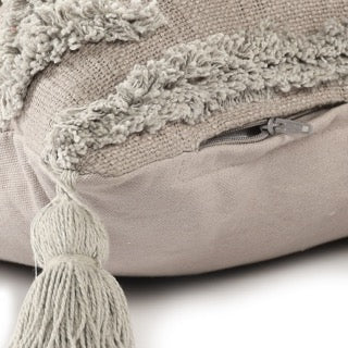 Close up of the zipper of Grey Diamond Tufted Cushion, a square grey accent pillow available at Sukham Home, a sustainable furniture, kitchen & dining and home decor store in Kolkata, India