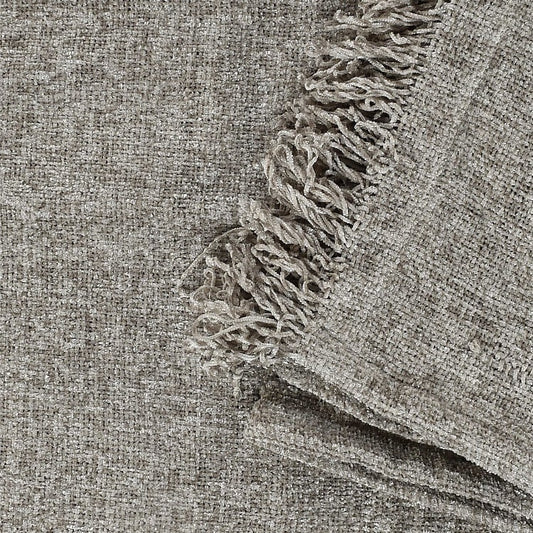 Close up of the texture and weaving pattern on the Grey Soft Chenille Throw with Cushion Cover you can buy online at Sukham Home, a sustainable furniture, kitchen & dining and home decor store in Kolkata, India