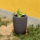 Small Grey Stone Rib Elegant, a round tall textured luxury planter made from FRP you can buy online at Sukham Home, a sustainable furniture, gardening and home decor store in Kolkata, India