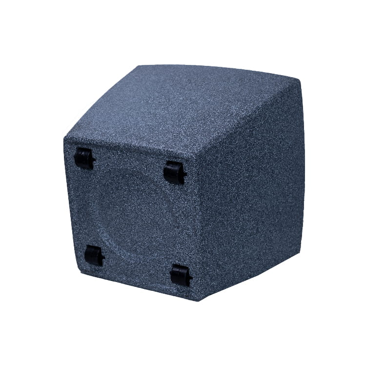 Wheels of the Grey Stone Cubo N-40, a square stone finish plastic planter that looks like granite available at Sukham Home, a sustainable furniture, gardening and home decor store in Kolkata, India