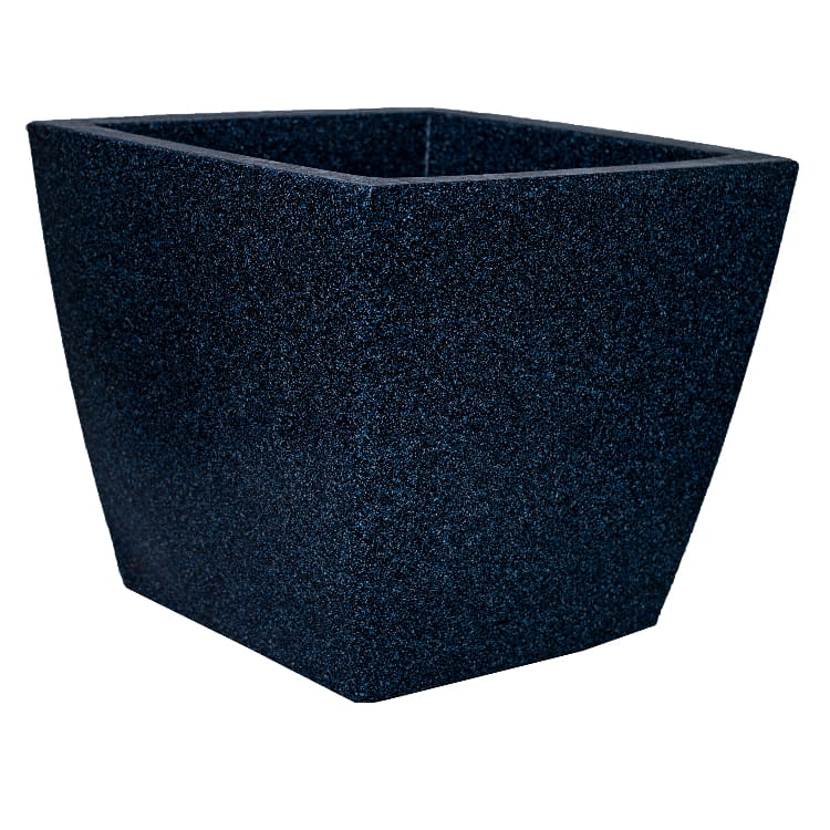 Against a white background, the Midnight Stone Blue Cubo N-40, a square stone finish plastic planter that looks like granite available at Sukham Home, a sustainable furniture, gardening and home decor store in Kolkata, India