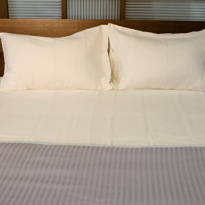 Full set of the Moon White Classic Solid Bedsheet, a cream king size and queen size cotton bedsheet you can buy online at Sukham Home, a sustainable furniture, gardening and home decor store in Kolkata, India