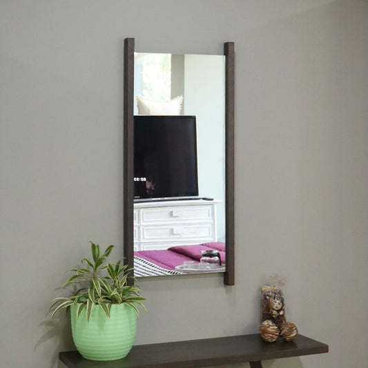 The Ash Grey Muse, a long mirror framed by two parallel wood frames that you can buy online at Sukham Home, a sustainable furniture, kitchen & dining and home decor store in Kolkata, India
