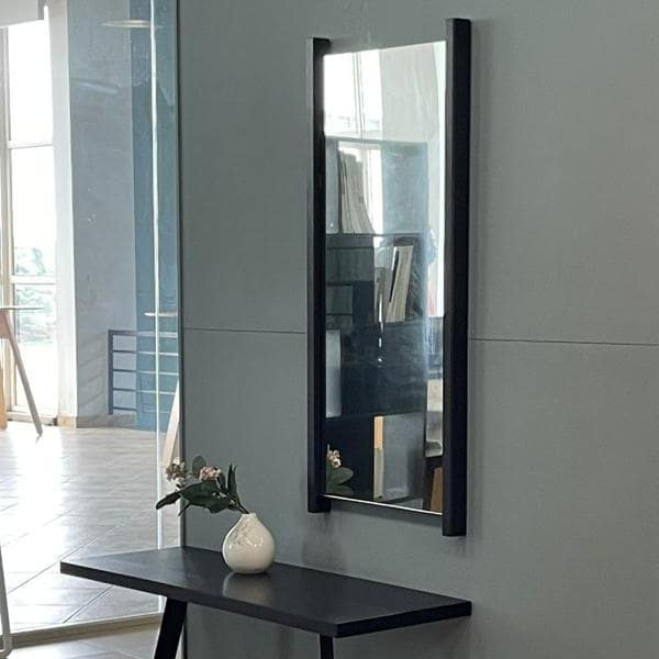 The Ash Charcoal Muse, a long mirror framed by two parallel wood frames that you can buy online at Sukham Home, a sustainable furniture, kitchen & dining and home decor store in Kolkata, India