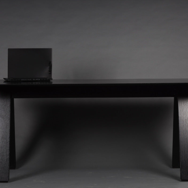 In Ash Charcoal, the Oslo Desk, a wooden office table you can buy online at Sukham Home, a sustainable furniture, kitchen & dining and home decor store in Kolkata, India