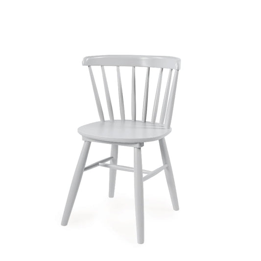 Against a white background, front view of the Oak White Perch Chair, a solid wood Windsor dining seat you can buy online at Sukham Home, a sustainable furniture and home decor store in Kolkata, India