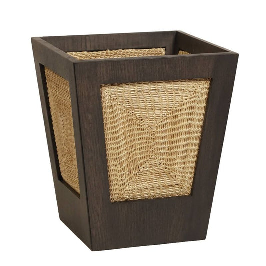 Against a white background, the Ash Grey Pile Paper Bin, a waste paper bin made from golden grass that you can buy online at Sukham Home, a sustainable furniture, kitchen & dining and home decor store in Kolkata, India