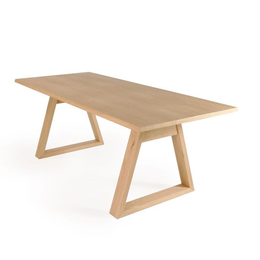 Against a white background, top view of the Renuir, a wooden 6-seater rectangle dining table you can buy online at Sukham Home, a sustainable furniture, kitchen & dining and home decor store in Kolkata, India