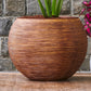 In big size, the Rustic Brown Dual Tone Wood Rib Bowl, a round textured luxury planter made from FRP you can buy online at Sukham Home, a sustainable furniture, gardening and home decor store in Kolkata, India