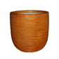 Against a white background, the Rustic Brown Dual Tone Wood Rib Short, a round textured luxury planter made from FRP you can buy online at Sukham Home, a sustainable furniture, gardening and home decor store in Kolkata, India