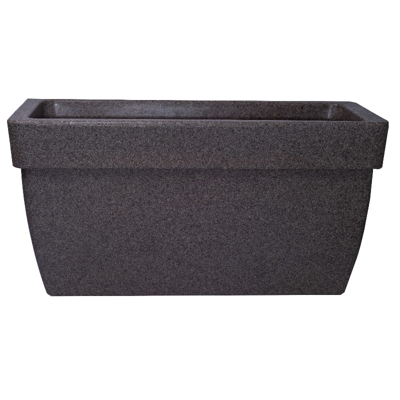 Against a white background, the Sand Stone Barca Rectangle, a rectangle stone finish plastic planter that looks like granite available at Sukham Home, a sustainable furniture, gardening and home decor store in Kolkata, India