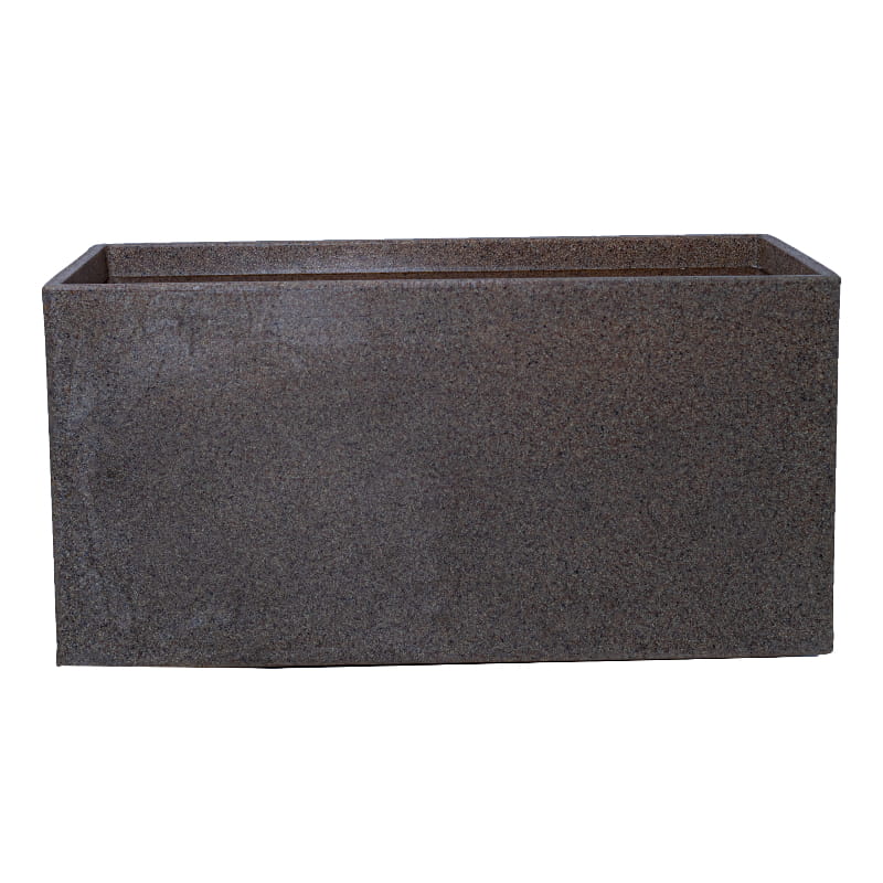 Against a white background, the Sand Stone Quebec Rectangle, a rectangle stone finish plastic planter that looks like granite available at Sukham Home, a sustainable furniture, gardening and home decor store in Kolkata, India