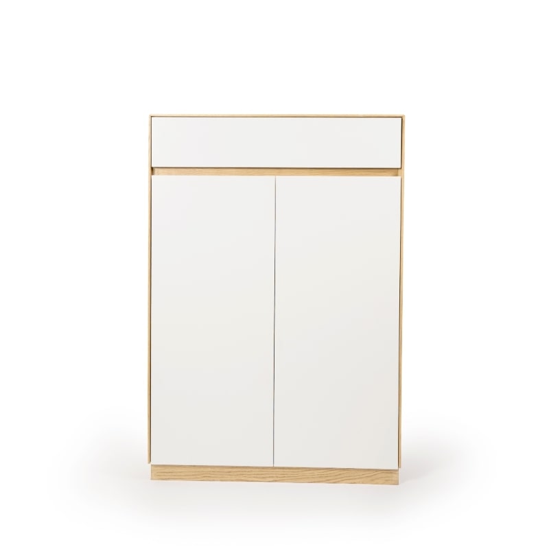 Against a white background, front view of the Oak Natural Spar Shoe Rack, a shoe storage solution you can buy online at Sukham Home, a sustainable furniture, kitchen & dining and home decor store in Kolkata, India